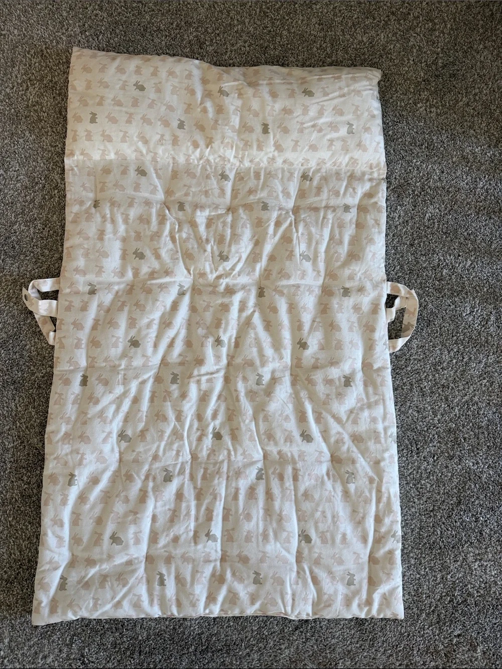 Restoration Hardware Cream Quilted Baby Sleeping Mat with Bunny Print